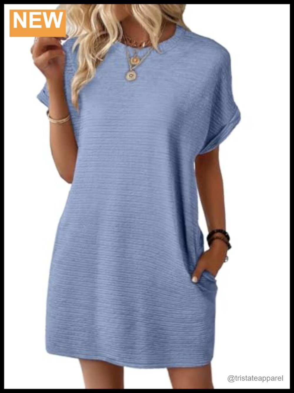 Women's Short Sleeve Crewneck Mini Dress A-Line Pull On Casual